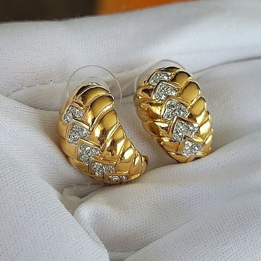 Earrings Vintage Gold & Silver Tone Crystal Earrings #0146